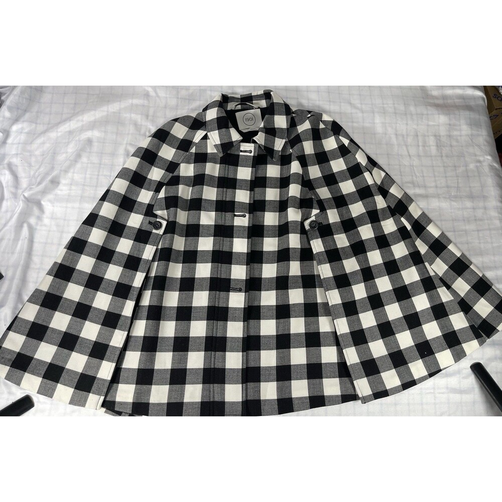 1901 Nordstrom Buffalo Check Plaid Cape Jacket – Size Small – Black & White